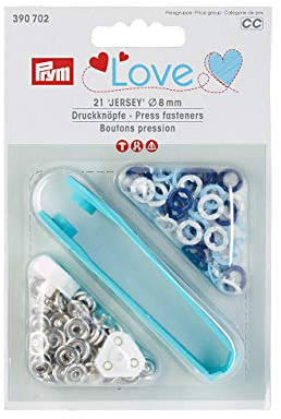 Druckknöpfe LOVE 21 Stück Jersey 8 mm blau / weiß gemischt