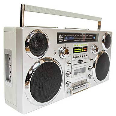 GPO Brooklyn 1980s Style Boombox CD Tape Player, Portable Dab Radio with FM and DAB+ Radio, USB Recording, Bluetooth Receiver, AUX-IN, Twin Speakers, Silver