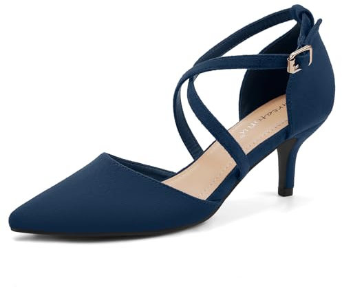 Greatonu Damen Pumps mit Schnürsenkel Kitten Heel Pointed Toe Blau Größe 39 EU