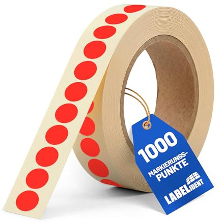 Labelident Markierungspunkte, Klebepunkte neonrot - Ø 12,5 mm - 1.000 bunte Papieraufkleber auf 1 Rollen, Inventuretiketten selbstklebend