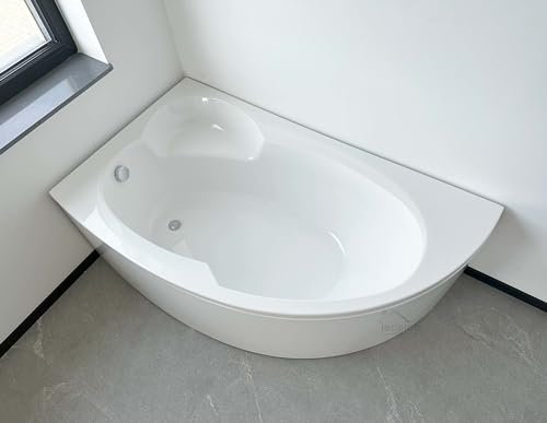 ECOLAM® Badewanne Wanne Eckwanne Eckbadewanne Acrylwanne Carmen Acryl weiß 170x100 cm LINKS + Schürze Ablaufgarnitur Ab- und Überlauf Automatik Alcaplast Füße Silikon Komplett-Set