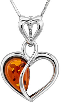 Collier Femme En Argent Sterling 925 Avec Pendentif Coeur En Ambre