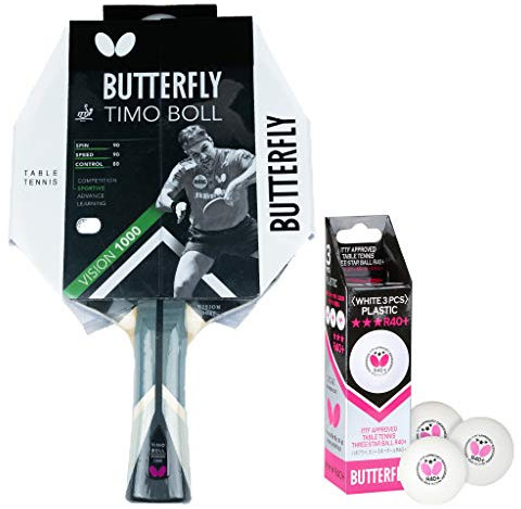 Butterfly Timo Boll Vision 1000 Tischtennisschläger + 3*** ITTF R40+ Tischtennisbälle | Tischtennisschlägerset | Tischtennis Profi Set