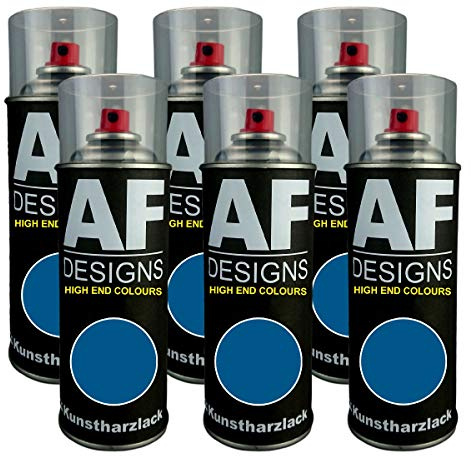 Alex Flittner Designs 6X Plástico Revestimiento Pintura en Espray Laca Colorida Lata de Aerosol RAL5019 Azul Capri Brillante Mate - RAL5019 Azul Capri Brillante