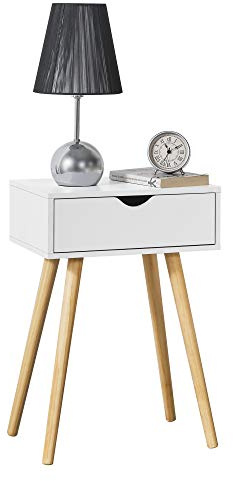 [en.casa] Beistelltisch Östersund 60 x 40 x 30 cm Weiß | Wohnzimmertisch, Nachttisch, Flurtisch, Telefontisch mit Schublade, Sofatisch, Nebentisch, Kaffeetisch