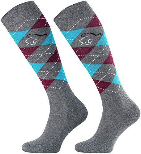 TODO Comodo Karierte Reitsocken STPDJ | Reitstrümpfe Reiter Kniestrümpfe | Baumwolle Socken Damen Herren Kinder (STPDJ - RS19, 31-34)