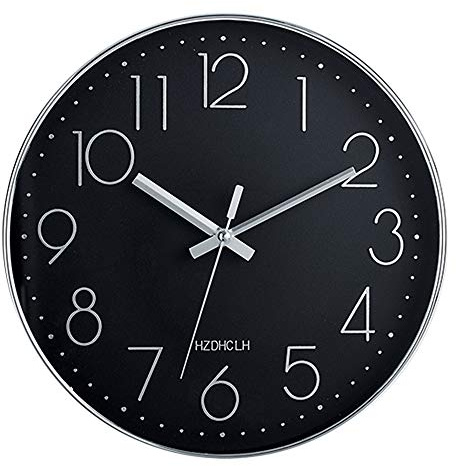 HZDHCLH Funk Wanduhr 30 cm Lautlose Wanduhr Ohne Tickgeräusche, Moderne Batteriebetriebene Uhr für Zuhause, Küche, Wohnzimmer, Büro, Wanddekoration (Schwarz und Silber) | Batteriebetriebene Uhr für Zuhause, Küche, Wohnzimmer, Büro, Wanddekoration (Schwarz und Silber)