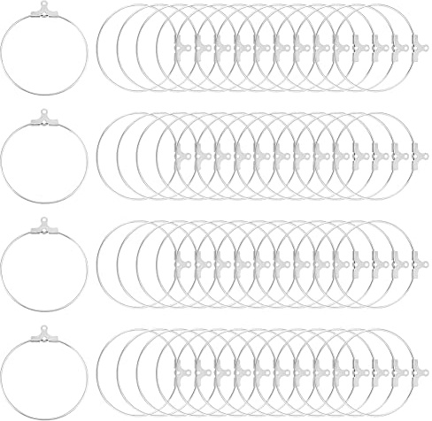 UNICRAFTALE Über 50Stk 304 Edelstahl Creolen DIY Ohrring Runde Perlen Creolen Ohrringe Selber Machen Set Edelstahl Farbe Ohrring Basteln Zubehör Für DIY Schmuckherstellung Loch 1mm