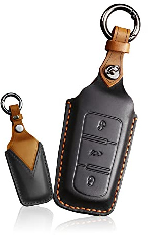 ontto Leder Autoschlüssel Hülle Passt für VW Passat B6 B7 3C B7 Magotan CC Autofernbedienung Cover(nur Keyless) Schlüsselhülle Schlüsselanhänger Schlüssel Schutz Etui Schlüsselbox 3 Tasten-Schwarz