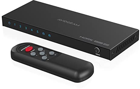 HDMI Switch 5 In 1 Out 4K 60Hz, AVIDGRAM 5 Port Switcher Splitter Selector Box with IR Remote Control Support HDCP 2.2 HDR10 3D 18Gbps, Compatible with Xbox, PS4, HDTV, Monitor