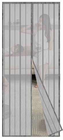 Sekey 100 x 210cm Magnet Fliegengitter Tür Vorhang für Holz, Eisen, Aluminium Türen und Balkon. Einfache Installation, Grau