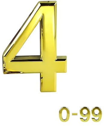 Numeri per porta da 3 '' Stick On Numero civico Oro ABS Autoadesivo Oro 3D Numeri civici per porte, cassette postali, numero di porta delle camere d'albergo (4)