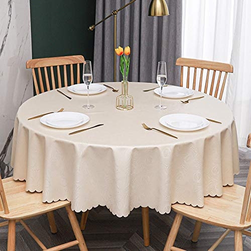 Qkoimpnrd Tischdecke Jacquard Tischwäsche PVC Anti Eisen Lotuseffekt Tischtücher mit Zarten Pastelltönen D beige Kreisdurchmesser 160cm