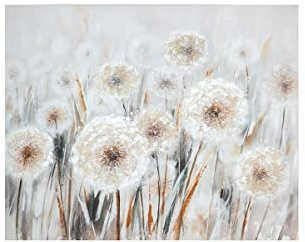 GILDE großes Bild XL auf Leinwand 100 x 80 cm - Pusteblumen Blumen creme grau