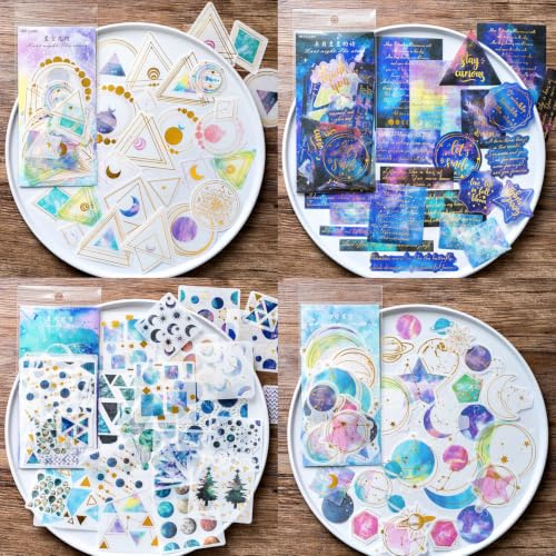 scrapbook zubehör Galaxy Washi Sticker Set 240 Stück für Scrapbooking,Dekorative Aufkleber Set, stickers for bullet Journaling Zubehör,Notebook,Laptop,room decor DIY（ Star geometry ）