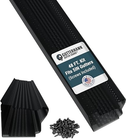 GUTTERHAWK GUTTER GUARD - 48 FT. (Nominal) Black All-Aluminum Gutter Guard Kit with Screws Included. Fits 5 in. Gutters. DIY Friendly. (5 in. x 47.625 in. Pieces)