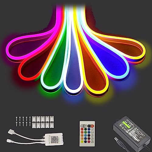 Balabaxer Neon LED Strip Lights，with Power Adapter,16.4 ft/5m 12V DC 600 SMD2835 LEDs Waterproof Rope Light for Indoor Outdoor Home Decoration