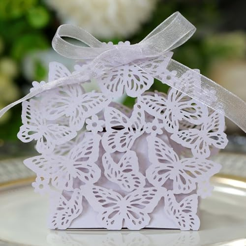 50 scatole per bomboniere per matrimoni, farfalle, matrimonio, scatola regalo per caramelle, piccole scatole per bomboniere, per baby shower, compleanno, decorazione lilla