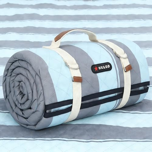HX&OD Extra große Picknickdecke, 203,2 x 152,4 cm, wasserdichte Picknickmatte, faltbare Campingdecke, tragbar mit Tragegurt, für Strandmatte, Outdoor, Camping, Party (grau und grün)