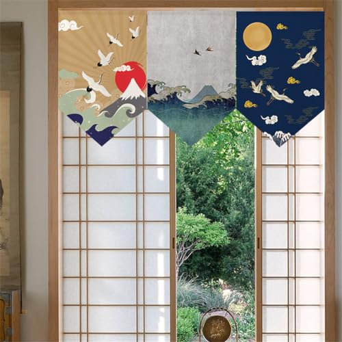 Hiseng 3 Pezzi Tenda da Porta Stile Giapponese, Corta Tende da Cucina per Finestra, Tenda da Divisoria per Ristorante Corridoio Interna Decorazione (20x30cm,Stile alla Moda 7)