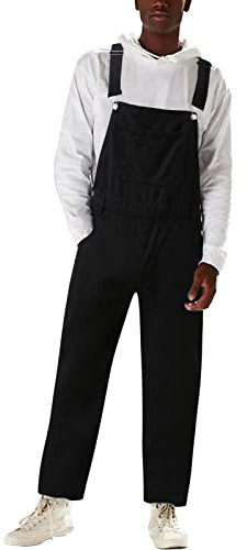 Salopette in Jeans da Uomo Lunghe, Grandi Dimensioni, Vestibilità Normale, Larghi, Pantaloni da Lavoro, Pantaloni Cargo, Z-nero, L