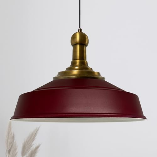 bamyum Asletl Long-Knob Hängelampe Industrial Vintage Ø41cm, Küchenlampe Hängend, Pendelleuchte Esstisch, Wohnzimmerlampe Burgenderrot Metall
