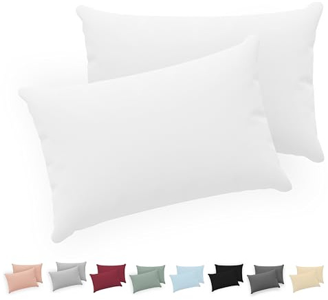Twinzen - Funda Almohada 40x60 cm - Juego de 2-100% Algodón - Blanco | Certificado Oeko-Tex · con Cremallera · Jersey · 150 g/m² · Transpirable · Lavable · Ideal para cojín de sofá y Cama