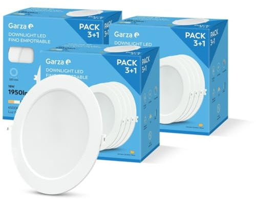 Garza - Pack 12 Downlight LED Empotrable Circular Extraplano Ojo de Buey, 22cm, 18W, 6500K Luz Fría, 1950lm, 30.000h, IP20, Blanco, Ahorro Energético 80%