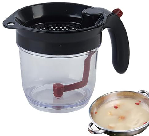 Zuasdvnk Fettabscheider für Soßen, klarer Fettabscheider mit Skala, Küchenfettabscheider mit Bodenabgabe, Lebensmittelsieb, Fettabschäumer zum Kochen