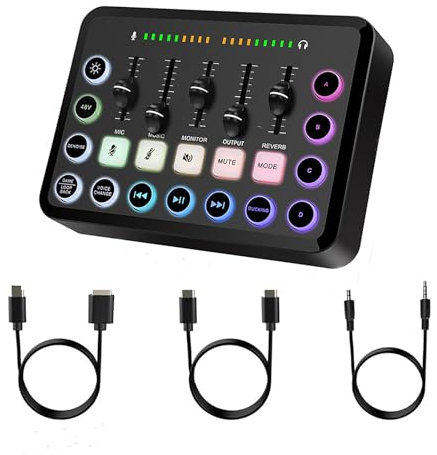 NEWFUN Mixer audio da gioco, streaming, audio mixer, Bluetooth, Mixer PC RGB per lo streaming Con registrazione personalizzata, compatibile con diversi sistemi operativi e software