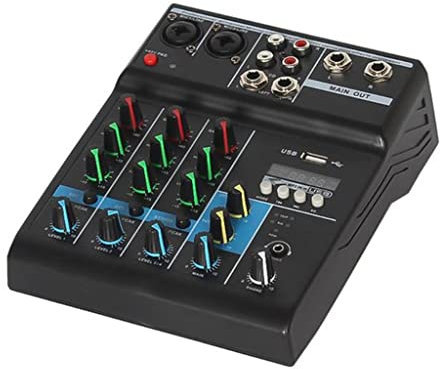 CVNIMV Mezclador de Audio Profesional de 4 Canales, Consola de Mezcla de Sonido para KTV con Tarjeta de Sonido USB y Efectos de Sonido