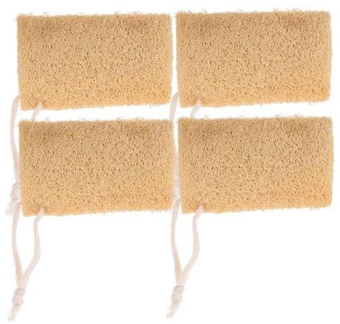 GARVALON Natural Loofah Dish Scrubber 4pcs Set Flattened Eco-Friendly Loofah Sponge Kitchen Cleaning Tool Multi-Functional Bowl and Pot Scrubber Suitable for Dishwashing and Bathing