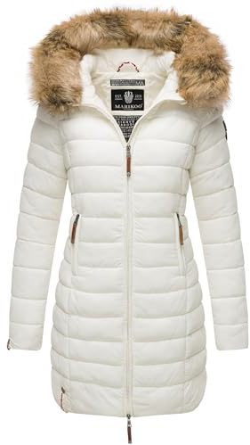 MARIKOO Damen Winter-Steppmantel Rose-Stepp mit großer Kunstfellkapuze | Länge: po-bedeckend | Wärmegrad 3 von 3 – warm gefüttert | Matt schimmerndes, weiches Obermaterial