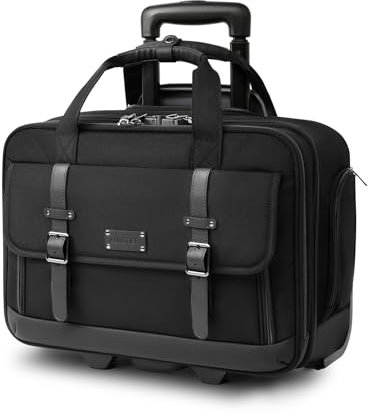 Laptoptasche mit Rollen, Aktentasche für Damen und Herren, 43,2 cm (17 Zoll), Computertasche mit Rollen, Untersitz, Handgepäck für Arbeit, Reisen, Uni, Schwarz, Medium