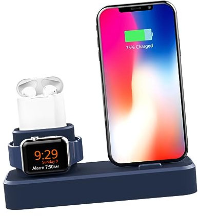 KITANDOVE Ladestation Für Smartphone Smartwatch Und Kabellose Kopfhörer Eleganter Desktop-ständer Aus Silikon Für Und Blau