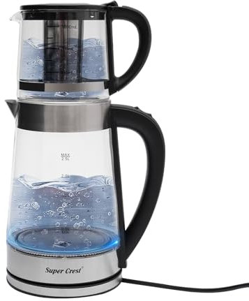 Bollitore in vetro portatile 2 in 1, doppio bollitore elettrico, teiera automatica con colino da tè, per preparazione di tè e caffè, 2,5 l, 1 l