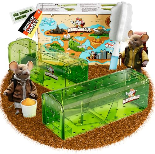 WANDERMAUS Lebendfalle Maus I 2er Set I Mausefalle lebend inkl. Futterbecher & Reinigungsbürste & Wassernapf I hygienisch I kein Tierkontakt I tierfreundlich I Mäusefalle I extra groß I Mouse Trap