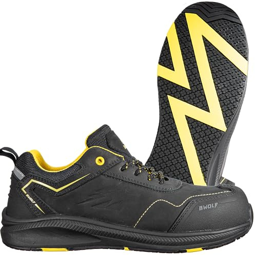 BWOLF Phoenix S3S Scarpe da Lavoro Uomo S3 Scarpe di Sicurezza Uomo S3 Nabuk Impermeabili, Antiscivolo 4x4 Grip Tech, Suola Ergo, Nero , 48
