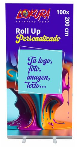 Lokura Printing Roll Up Personalizado con Estructura de Banner Enrollable - Lona Personalizada Ideal para Bodas, Eventos, Cumpleaños y Campañas de Publicidad con Bolsa de Transporte (100x200cm)