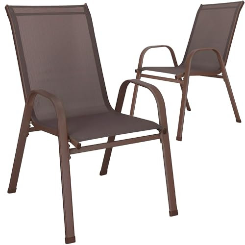 SPRINGOS Lot de 2 chaises de jardin marron avec accoudoir, confort d'assise résistant aux intempéries pour l'extérieur et la terrasse