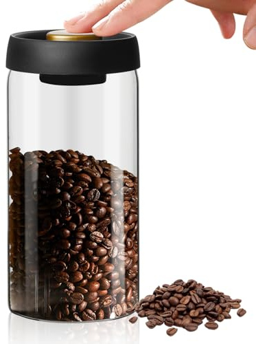 WANDGU Récipient à grains de café en verre : boîte à café sous vide en verre de 1800 ml, récipient à grains de café avec couvercle sous vide, bidon hermétique pour grains de café, récipient pour
