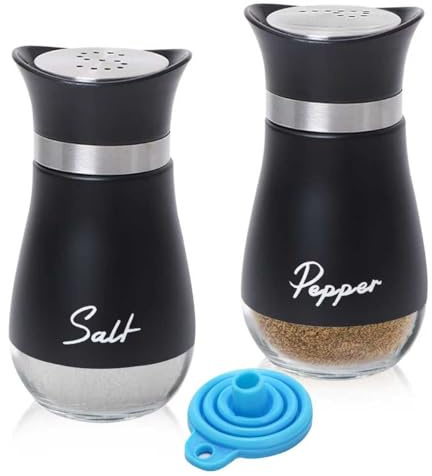 Yeqqzq Pack of 2 Salt and Pepper Pots Salt and Pepper Shaker, Salt and Pepper Pots Salt Dispenser for Kitchen, BBQ, Camping, Restaurant, Dining Table (Black)
