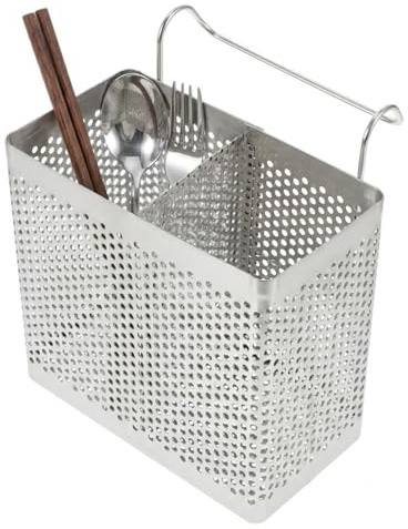 ULTECHNOVO Soporte Colgante De Acero Inoxidable para Cubiertos con Doble Compartimento Y Ganchos Escurridor Organizador para Palillos Cucharas Y Tenedores Cocina 5.31X5.07X2.75In