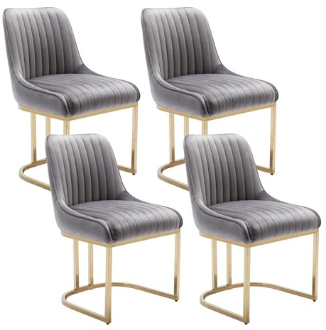 Ya-Home Esszimmerstühle 4er Set, Polsterstühle Küchenstühle mit Metallbeinen aus Samt, Sessel für Esszimmer Küche Wohnzimmer Schlafzimmer, Grau