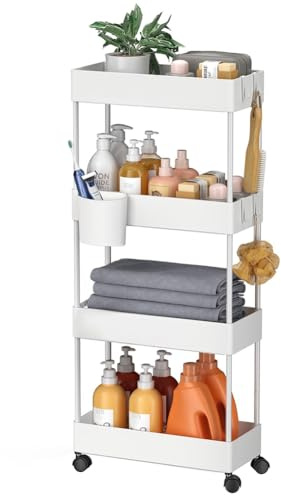 Giyofom Rollwagen mit Mehreren Etagen, Bewegliches, Schmales Lagerregal für Küche, Bad, Wohnzimmer - Platzsparendes Organizer-Regal B