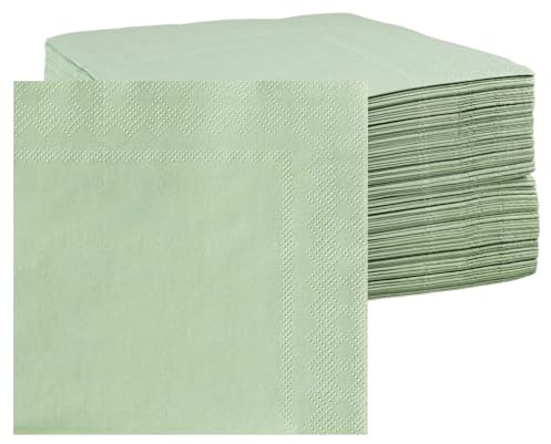 100 Stück Servietten Salbeigrün, 25×25 cm Salbeigrüne Papierservietten | Gefaltet, 2-Lagig, Sage Green Napkins, Servietten Mintgrün, Cocktailservietten Grün für Hochzeit, Abendessen,Geburtstag,Party