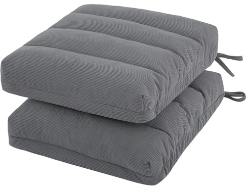 PRIMEPATIO Seat Cushions for Dining Chairs Set of 2, 40x40cm, Light Grey | 8cm Thick Overstuffed Textured Booster Seat Pads with Ties & Non-Slip Base for Kitchen, Garden Use