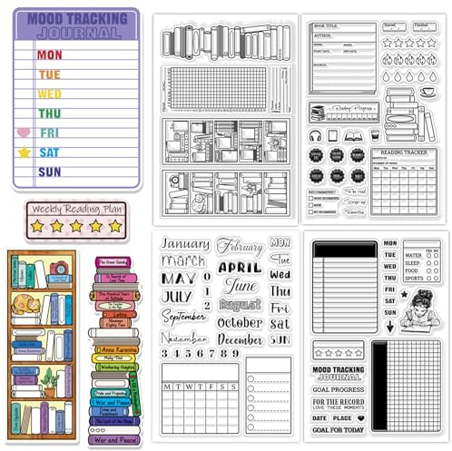 CHGCRAFT 4 hojas 4 estilos libros sellos transparentes etiquetas sellos transparentes diario sellos transparentes de silicona para bricolaje álbum de recortes decoración de álbum de fotos, 10.9×16.0