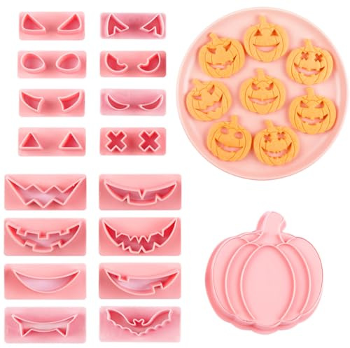 JYNVO Halloween Ausstechformen Set, 3D Kunststoff, drückbar, Kürbiskopf, Halloween Keksausstecher, Geprägt, Fondant Ausstecher, Partyzubehör, Dekorationen