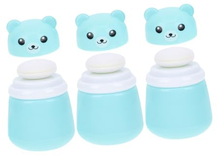 VILLCASE 3 Stück Pack Babypuderdosen mit Quaste Bärenförmiger Puderbehälter aus Kunststoff Sicherer Verschluss Praktische Reisegröße für Körperpuder